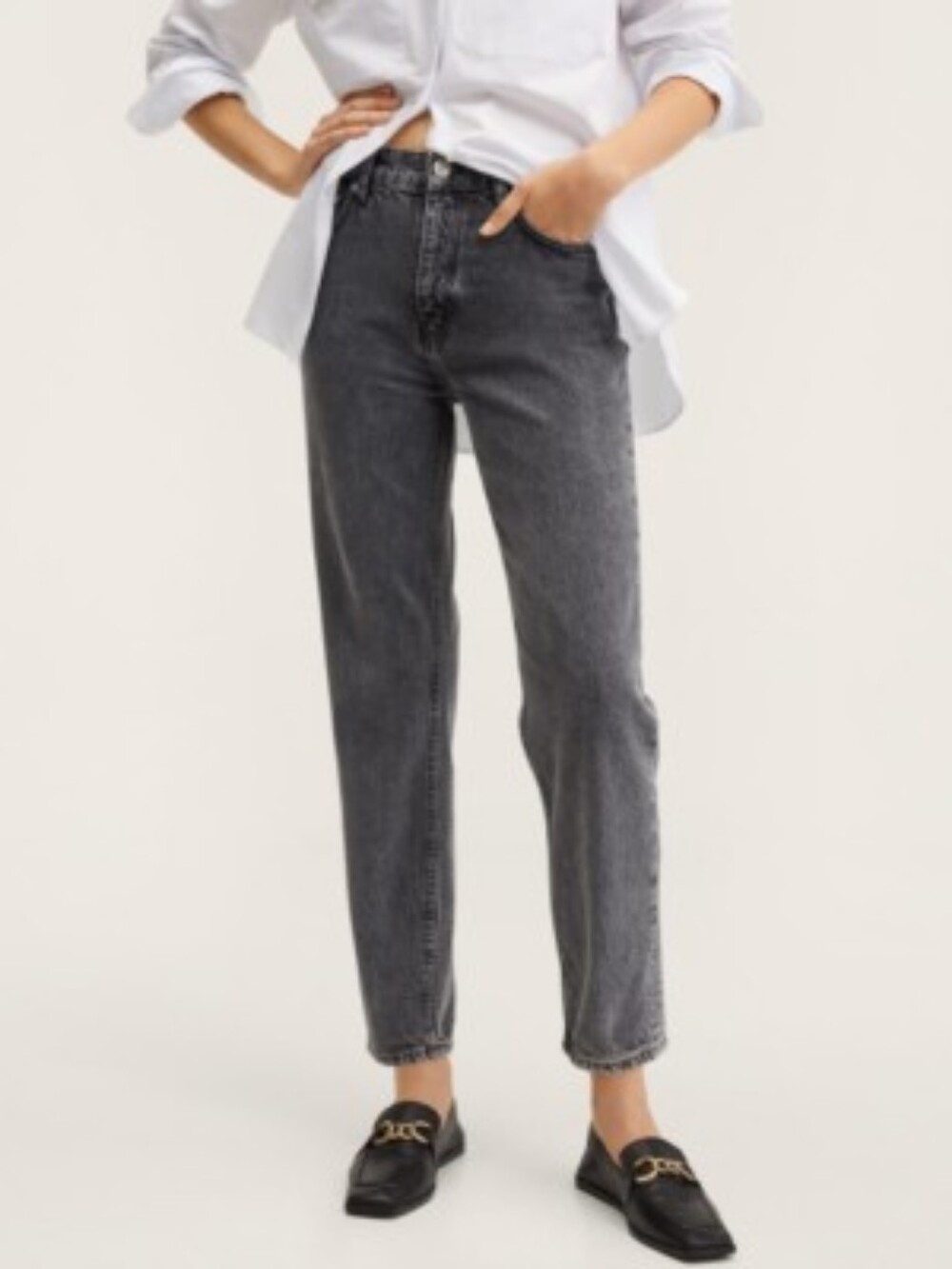 Mango High-Rise Straight 90's Mom Jeans Charcoal Gray